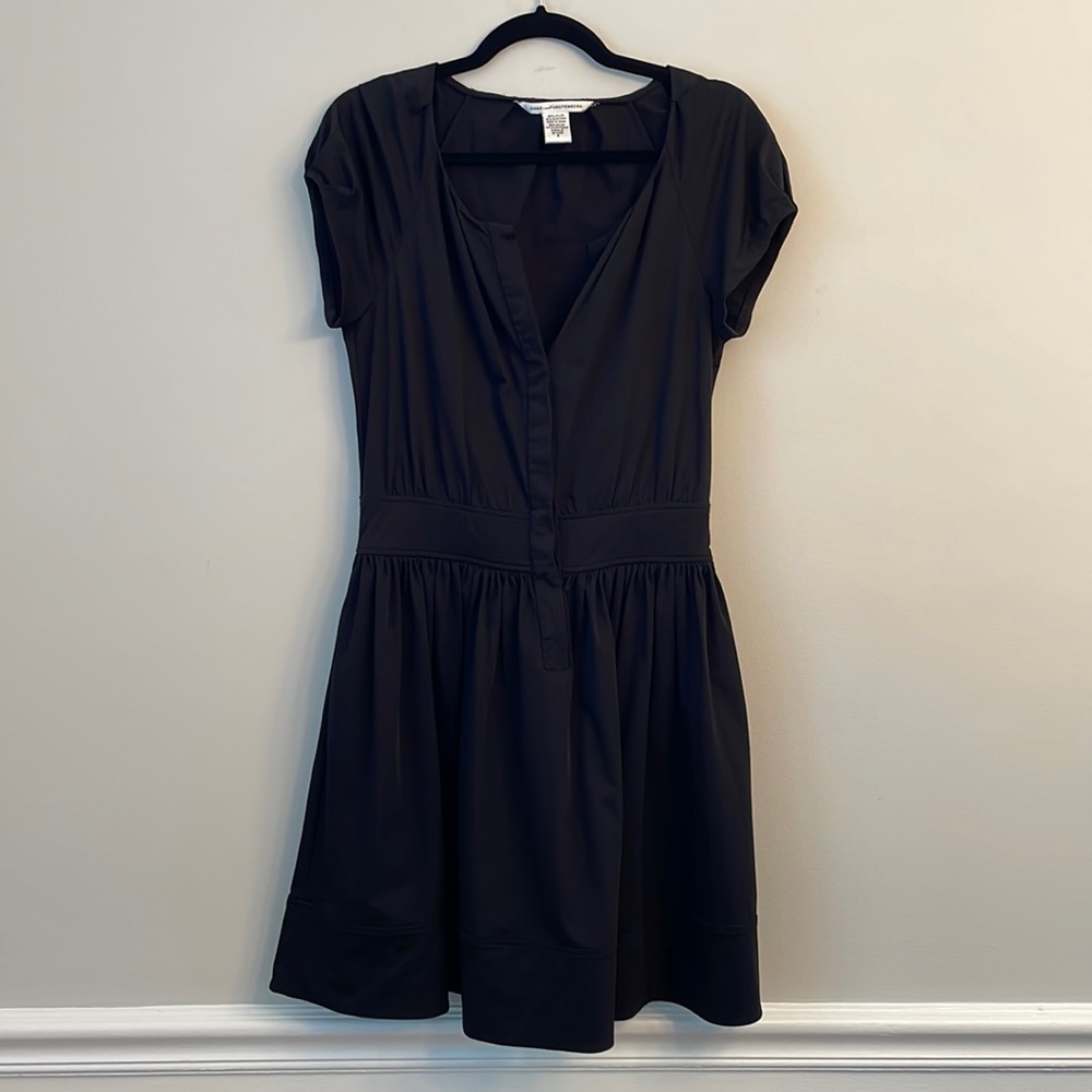 DVF Black Cap Leeve Dress, Size 6